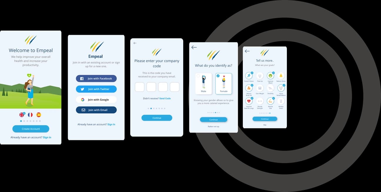 Collection of Empeal mobile health screens
